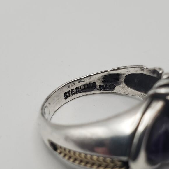 Vintage Sterling Silver & 18K Gold Purple Amethyst Statement Size 6.5 - Picture 8 of 10
